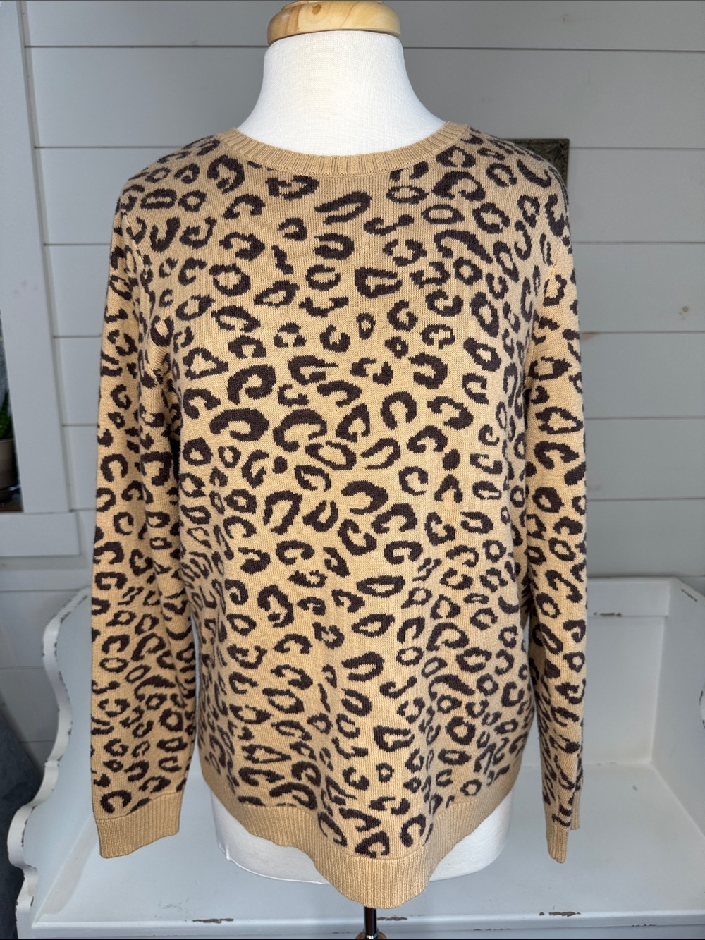 croft & barrow Leopard Print Crewneck Sweater in Tan and Brown